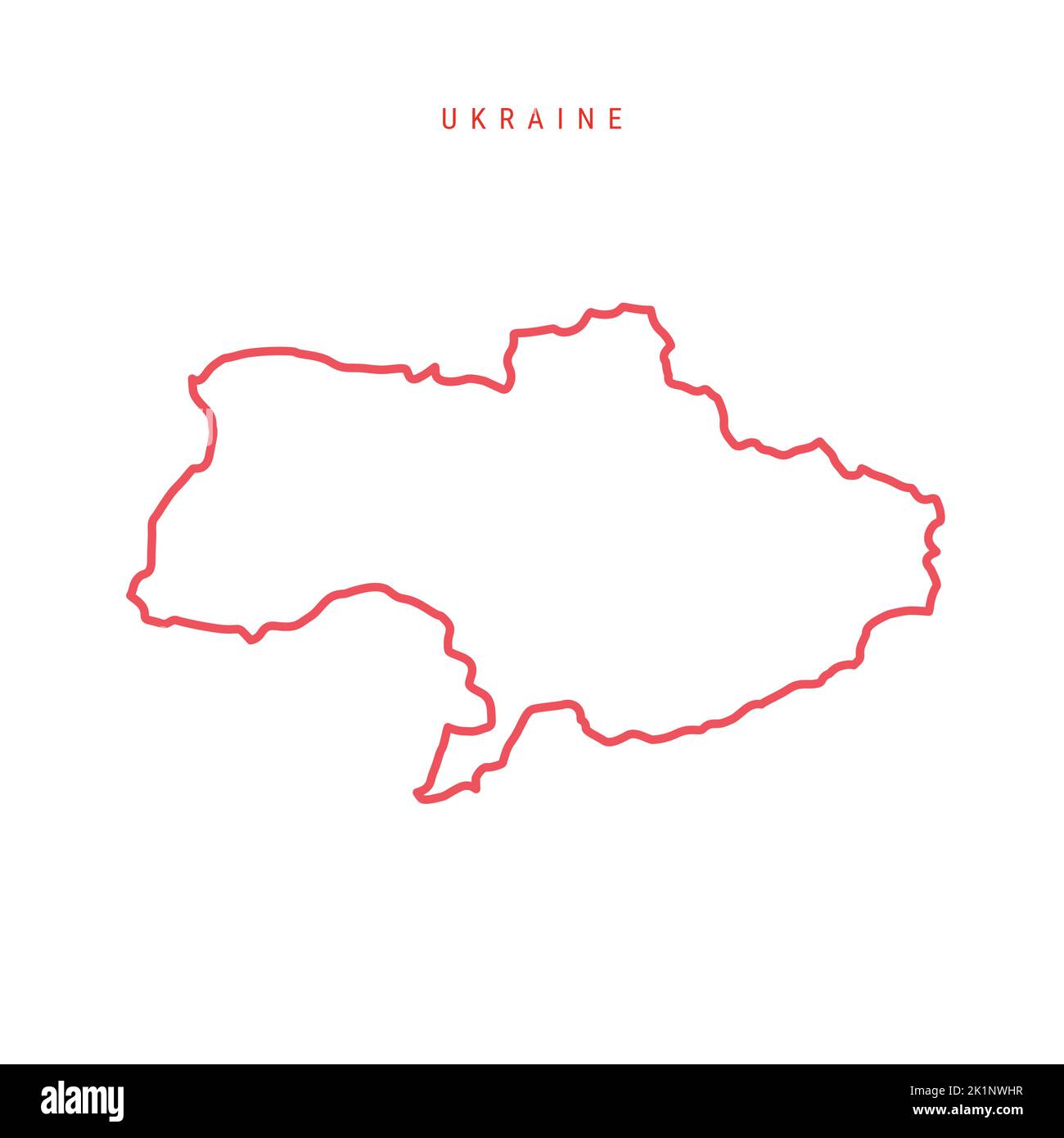 Ukraine editable outline map. Ukrainian red border. Country name. Adjust line weight. Change to any color. Vector illustration. Stock Vector