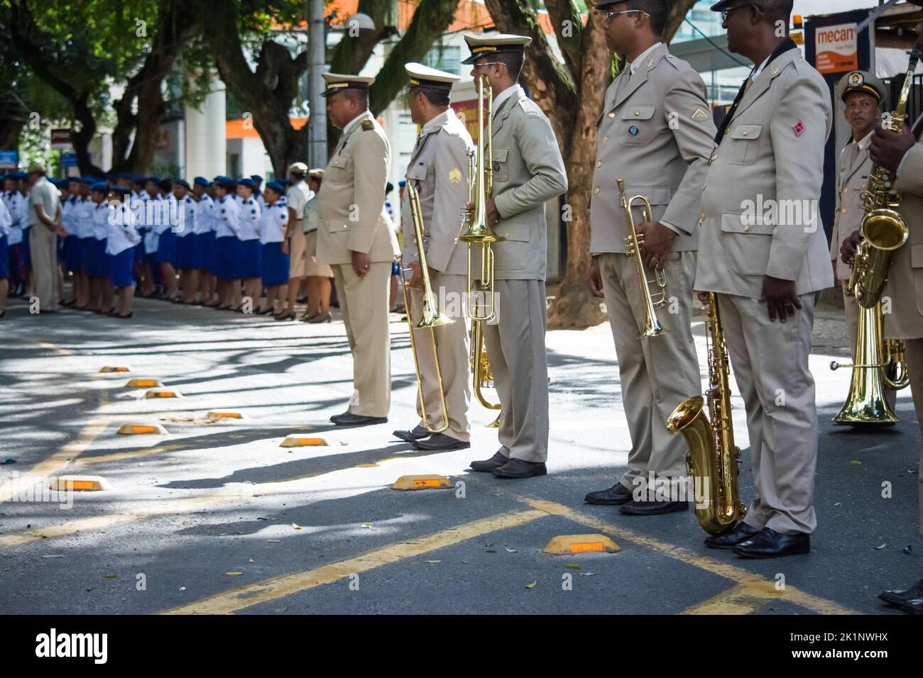 Salvador, Bahia, Brazil - September 7, 2016: Veterans of the military police during a military parade commemorating the independence of Brazil in the Stock Photo