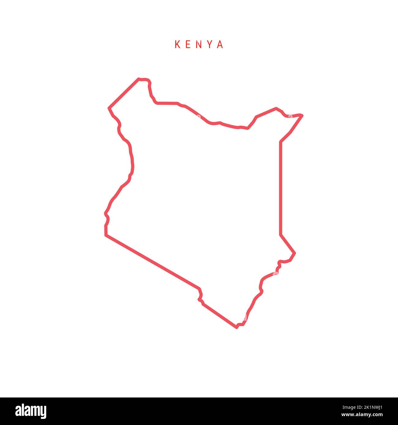 Kenya editable outline map. Kenyan red border. Country name. Adjust line weight. Change to any color. Vector illustration. Stock Vector