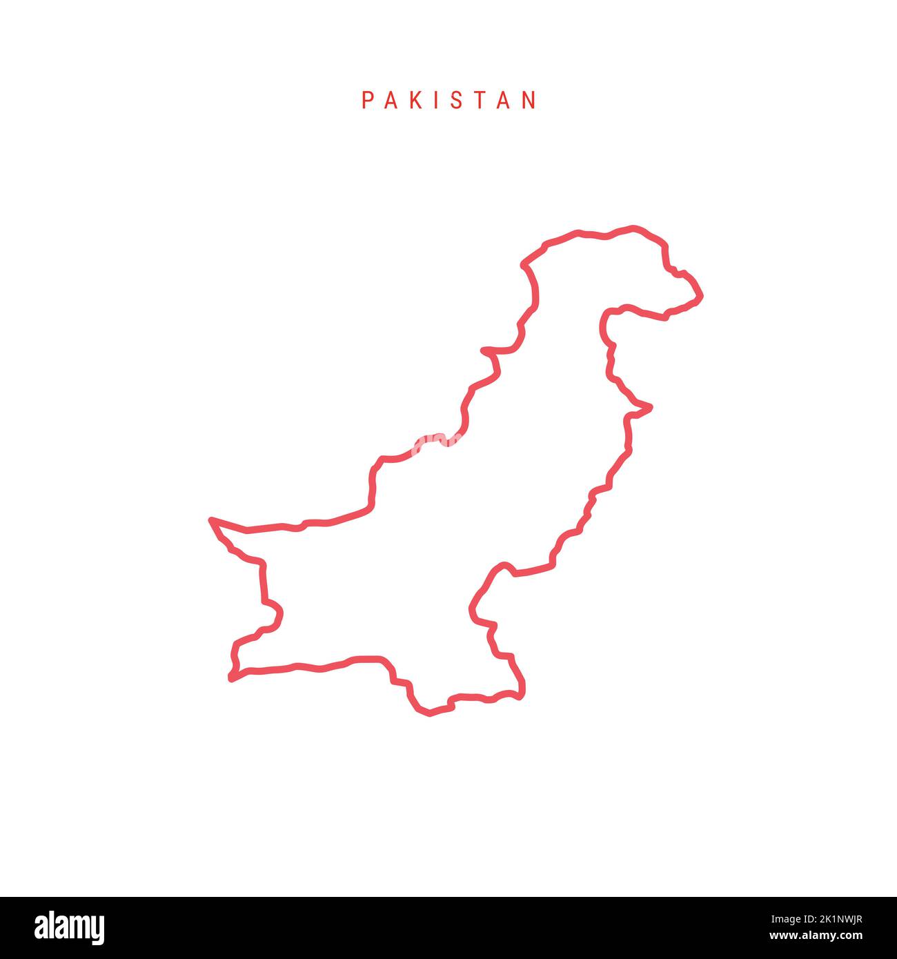 Pakistan editable outline map. Pakistani red border. Country name. Adjust line weight. Change to any color. Vector illustration. Stock Vector