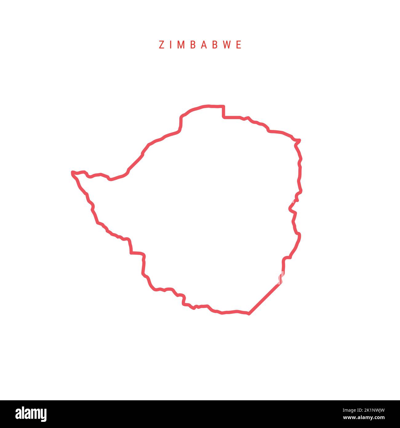 Zimbabwe editable outline map. Zimbabwean red border. Country name. Adjust line weight. Change to any color. Vector illustration. Stock Vector