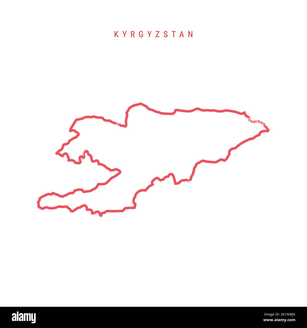 Kyrgyzstan editable outline map. Kyrgyz red border. Country name. Adjust line weight. Change to any color. Vector illustration. Stock Vector