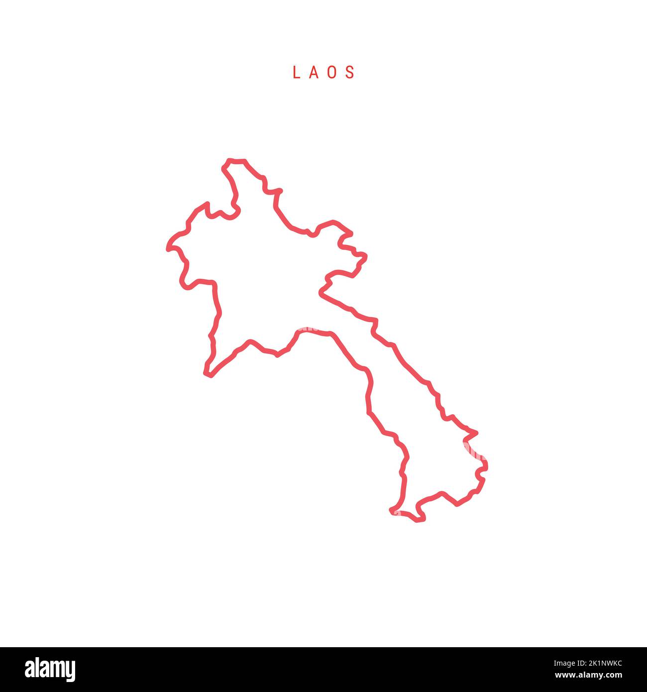 Laos editable outline map. Laotian red border. Country name. Adjust line weight. Change to any color. Vector illustration. Stock Vector