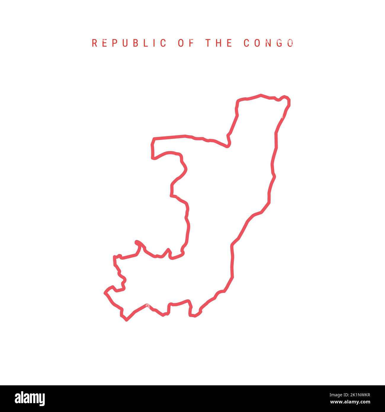 Republic of the Congo editable outline map. Congolese red border. Country name. Adjust line weight. Change to any color. Vector illustration. Stock Vector