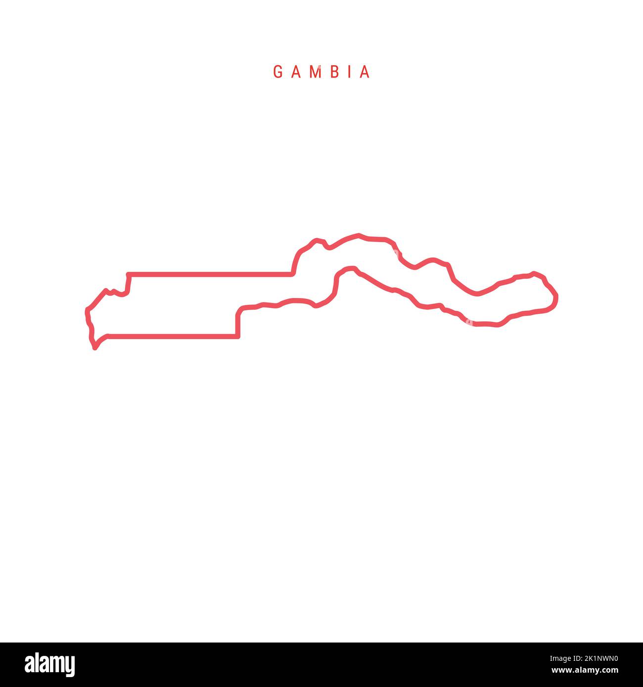 Gambia editable outline map. Gambian red border. Country name. Adjust line weight. Change to any color. Vector illustration. Stock Vector
