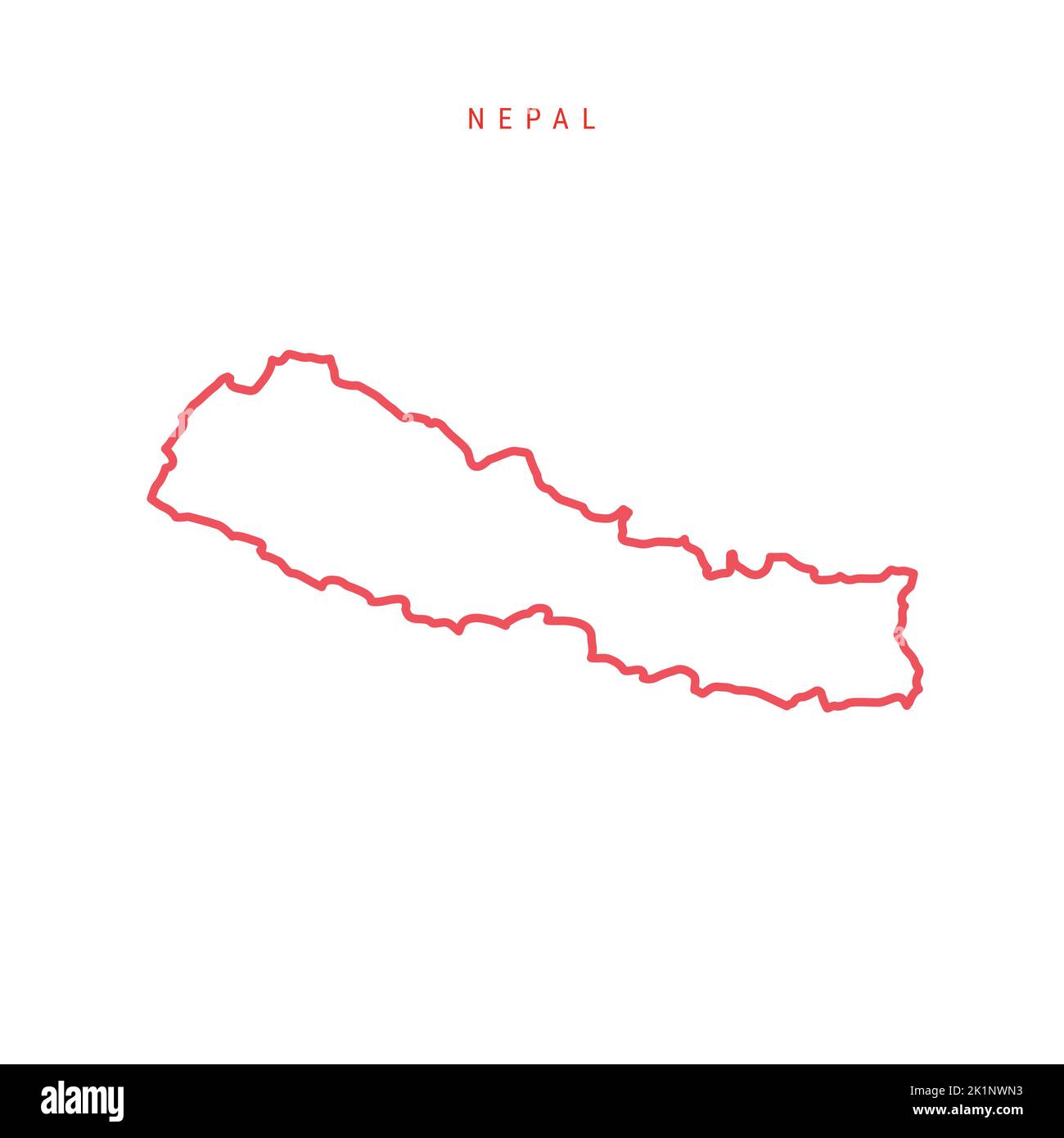 Nepal editable outline map. Nepali red border. Country name. Adjust line weight. Change to any color. Vector illustration. Stock Vector