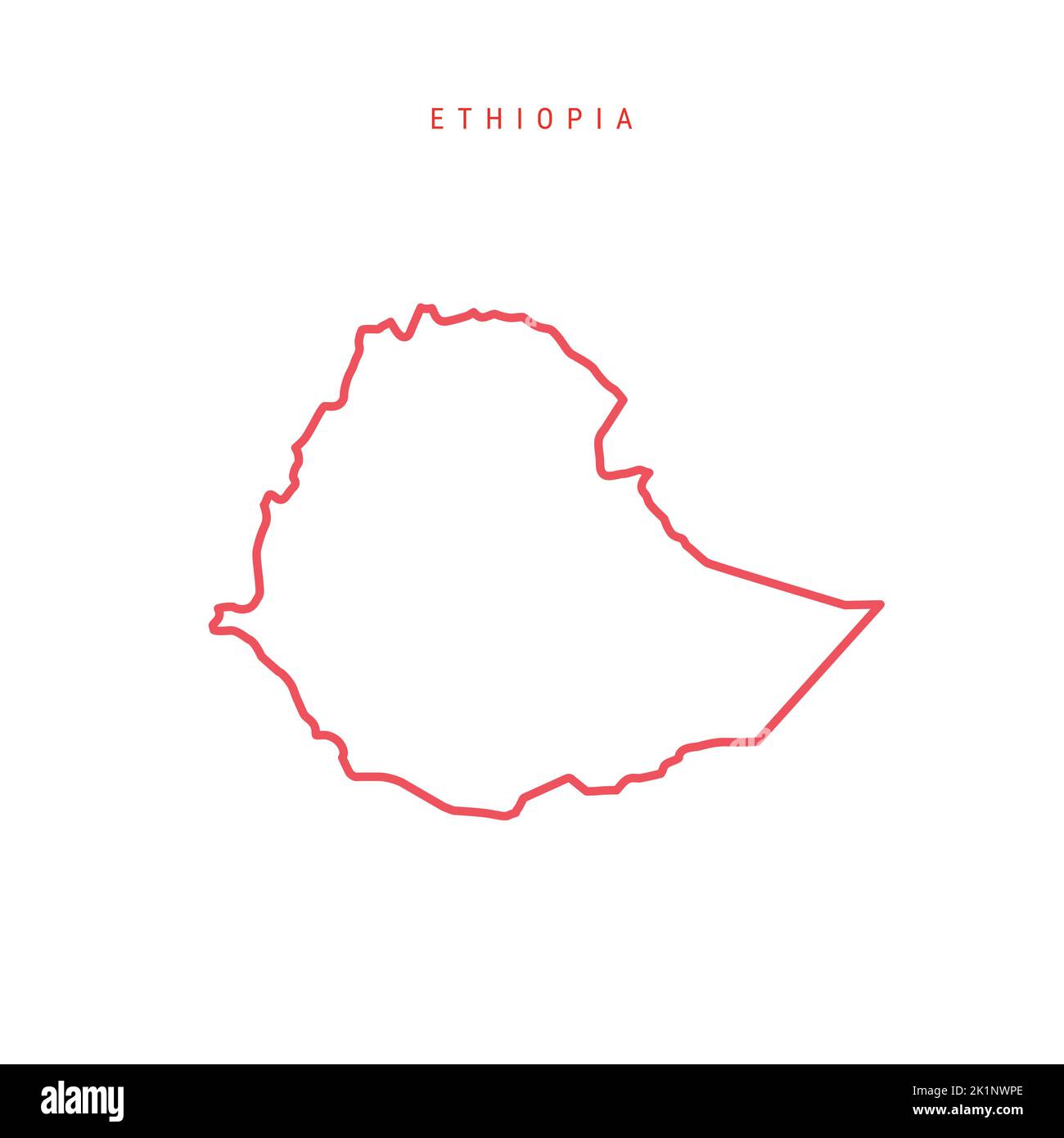 Ethiopia editable outline map. Ethiopian red border. Country name. Adjust line weight. Change to any color. Vector illustration. Stock Vector