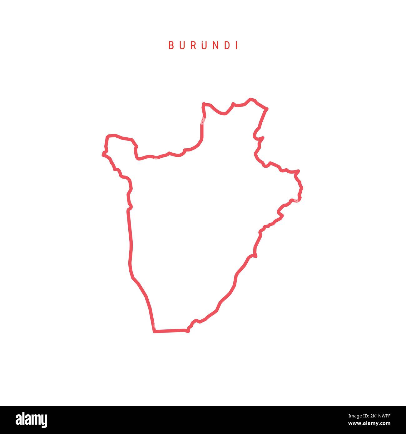 Burundi editable outline map. Burundian red border. Country name. Adjust line weight. Change to any color. Vector illustration. Stock Vector
