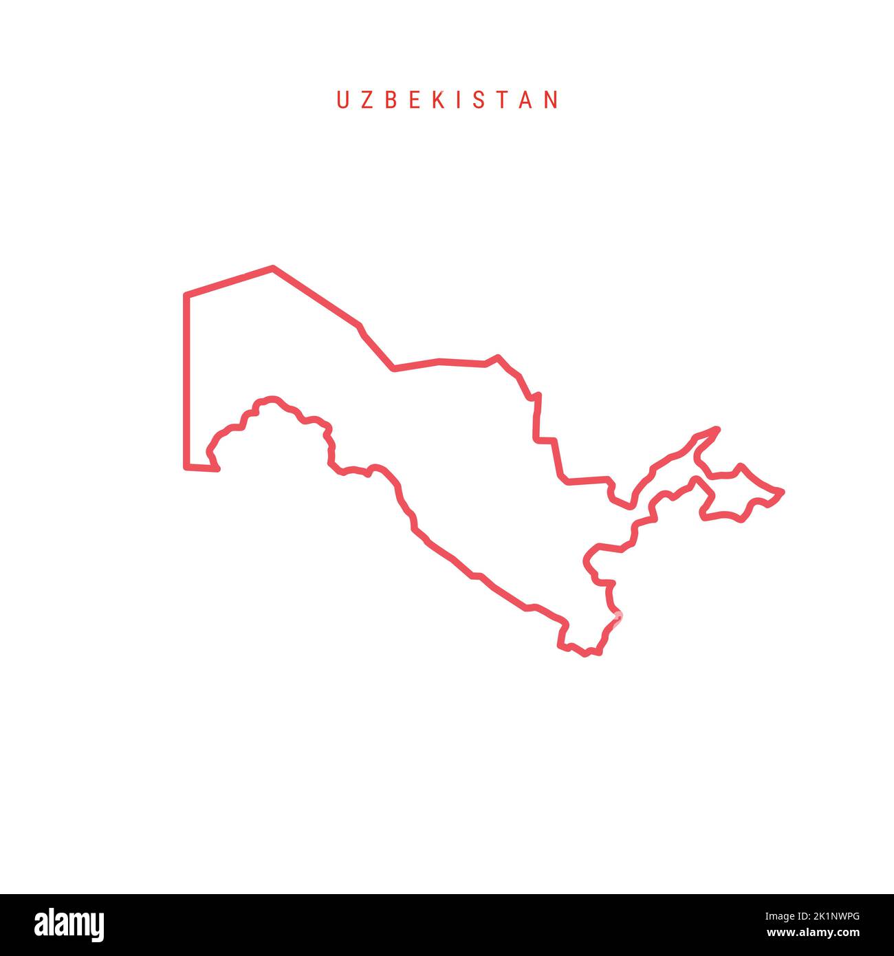 Uzbekistan editable outline map. Uzbek red border. Country name. Adjust line weight. Change to any color. Vector illustration. Stock Vector