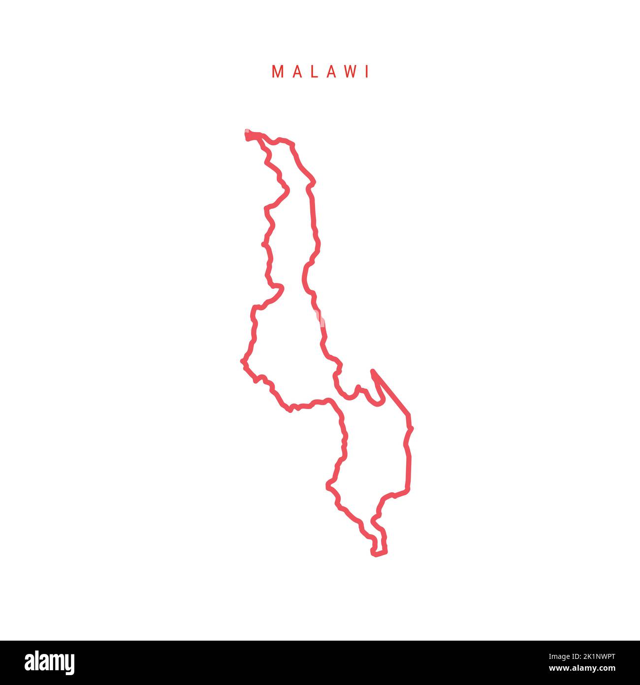 Malawi editable outline map. Malawian red border. Country name. Adjust line weight. Change to any color. Vector illustration. Stock Vector