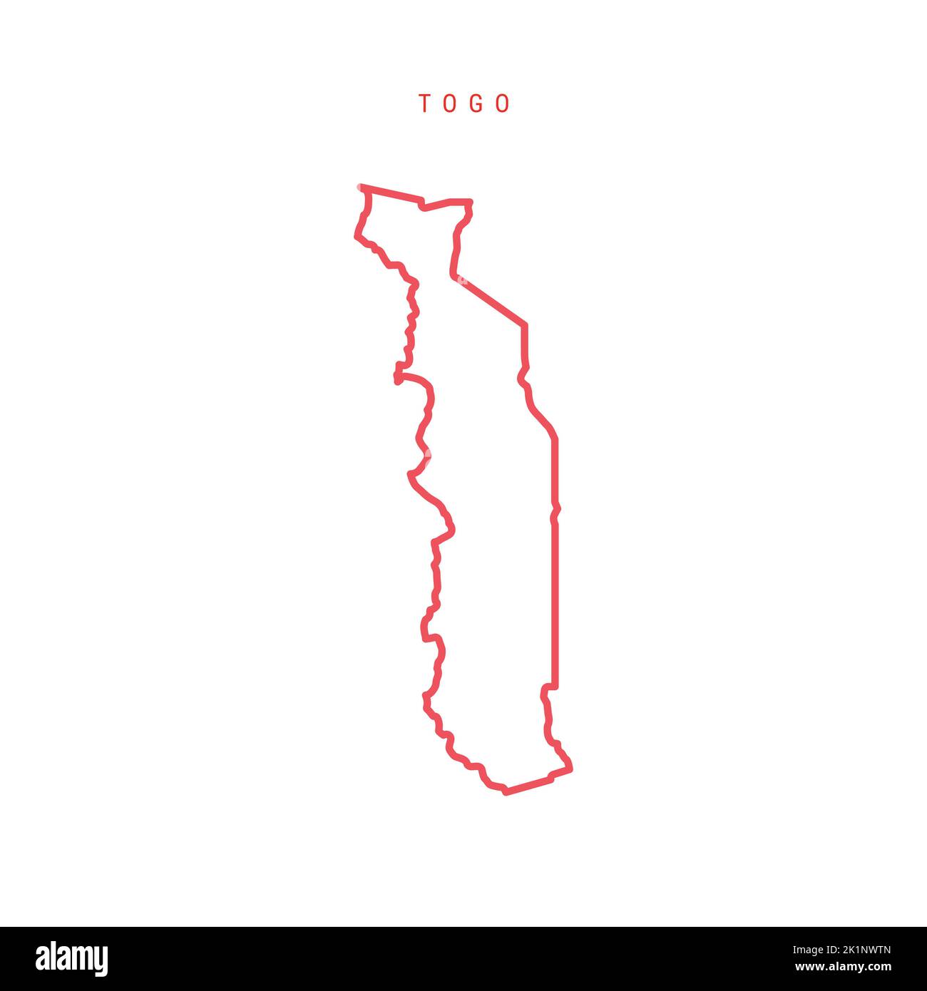 Togo editable outline map. Togolese Republic red border. Country name. Adjust line weight. Change to any color. Vector illustration. Stock Vector