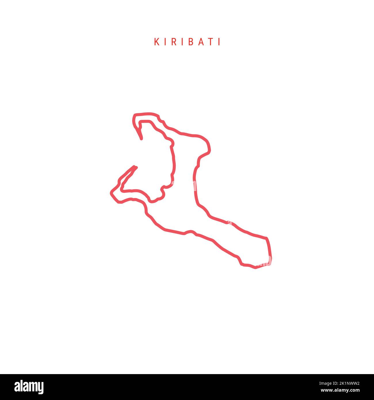 Kiribati editable outline map. Republic of Kiribati red border. Country name. Adjust line weight. Change to any color. Vector illustration. Stock Vector