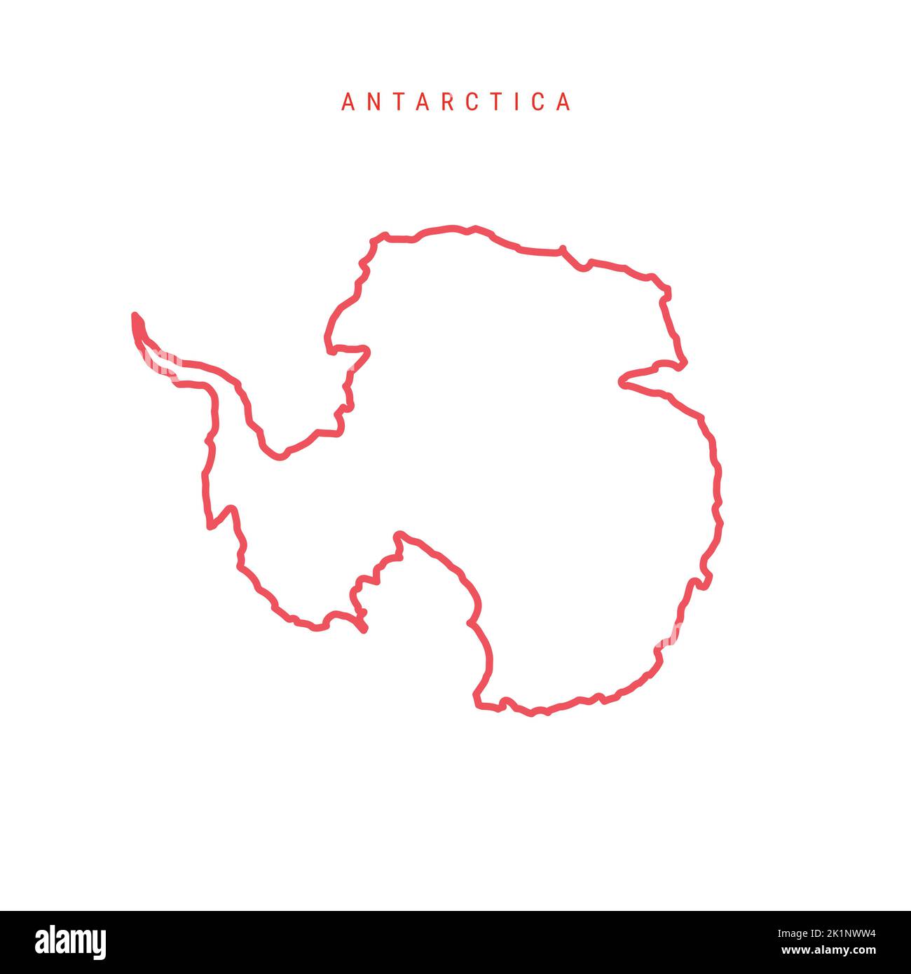 Antarctic editable outline map. Southern continent red border. Country name. Adjust line weight. Change to any color. Vector illustration. Stock Vector
