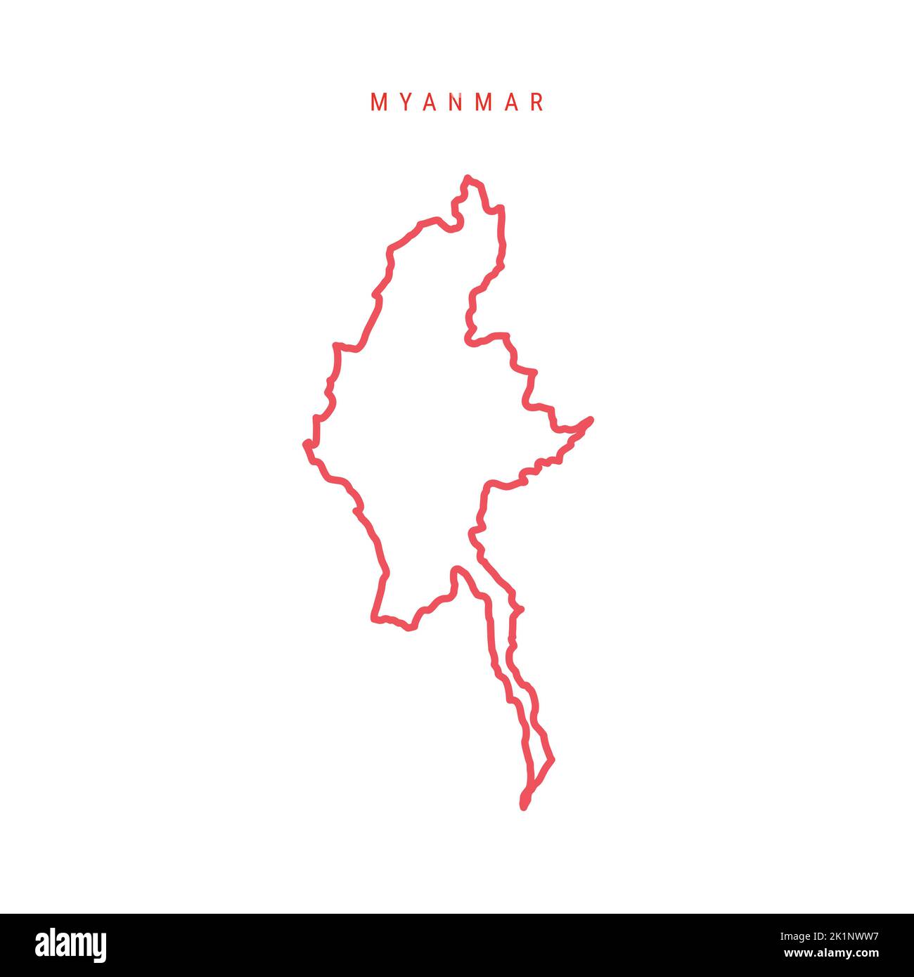 Myanmar editable outline map. Burma red border. Country name. Adjust line weight. Change to any color. Vector illustration. Stock Vector