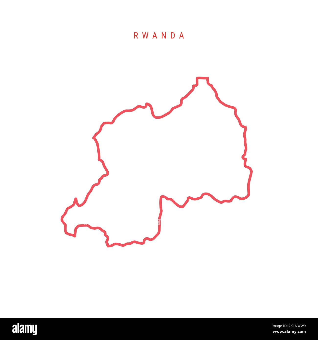 Rwanda editable outline map. Rwandan red border. Country name. Adjust line weight. Change to any color. Vector illustration. Stock Vector