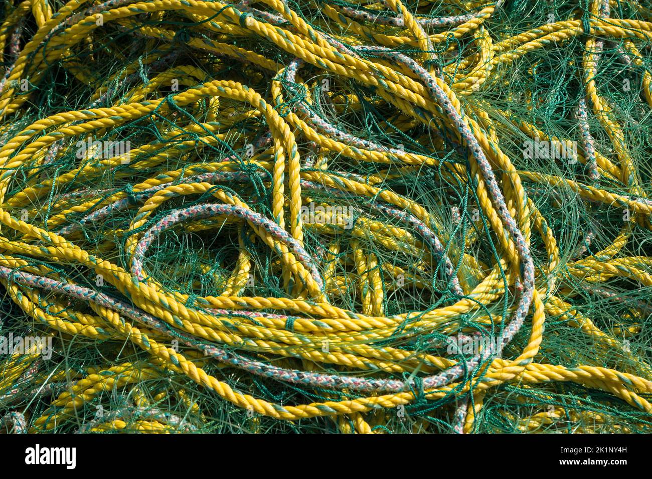 Bundled fishing nets Stock Photo