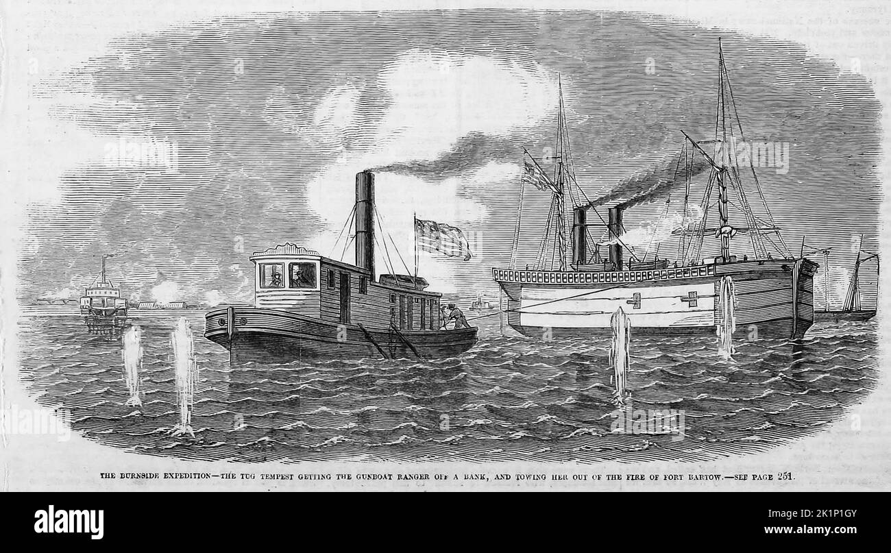 The Burnside Expedition - The tug Tempest getting the gunboat Ranger