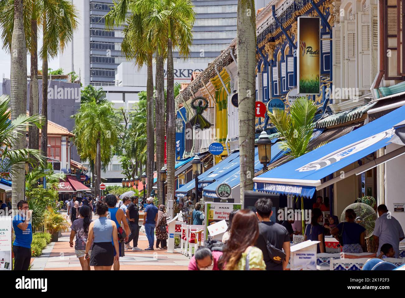 Bussorah Street with people in Kampong Glam village, Singapore Stock Photo