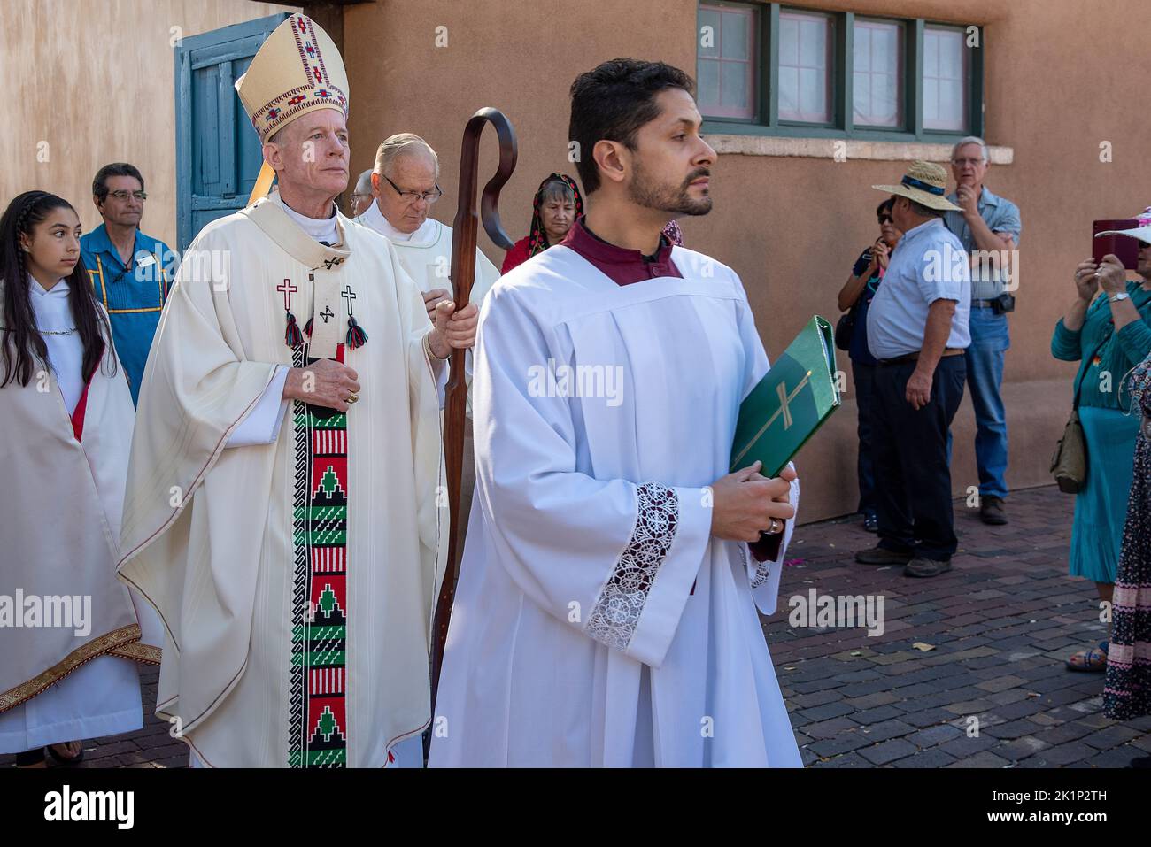 Archbishop John C. Wester in a procession for the Fiesta de Santa Fe, Santa Fe, New Mexico. Stock Photo