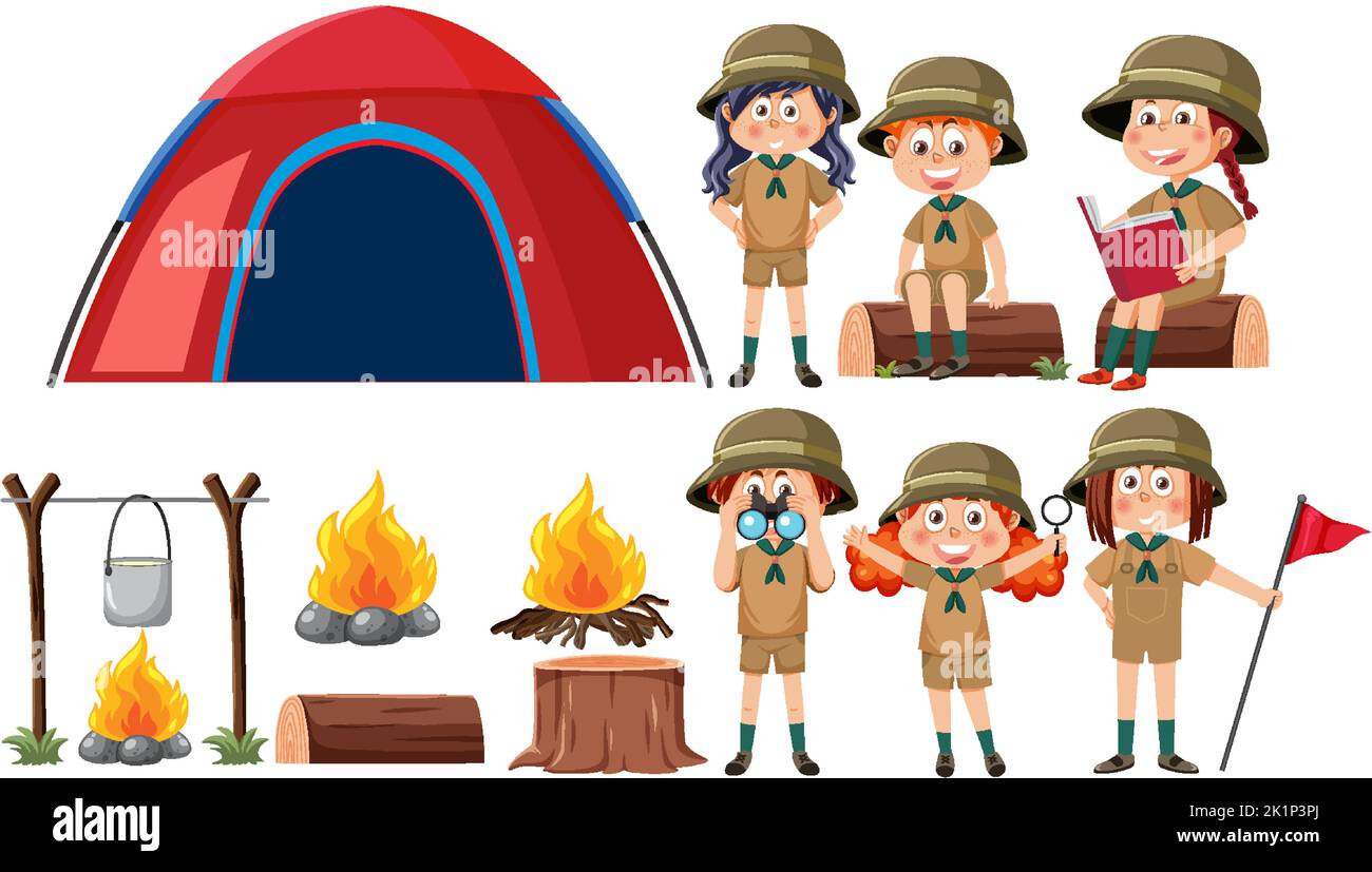 Children in camping outfit illustration Stock Vector Image & Art - Alamy