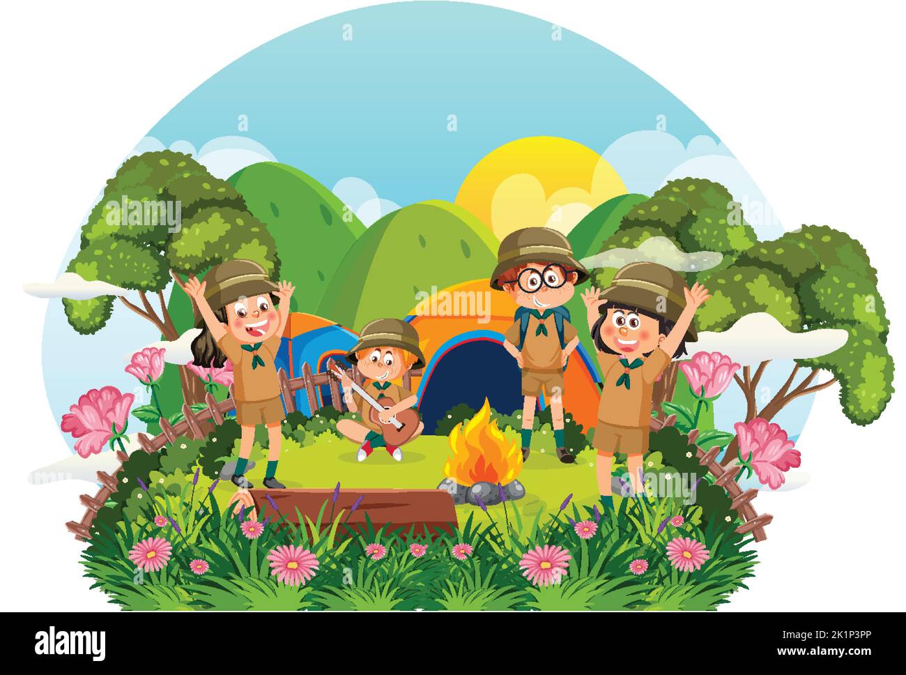 Children camping out forest scene illustration Stock Vector Image & Art ...