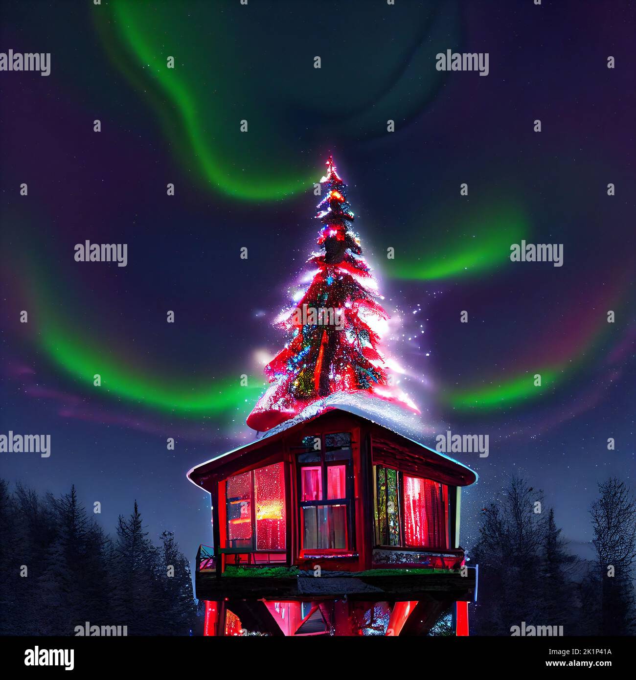 Santa Tree House Santa's House has a beautiful Christmas tree which can be seen at its ...