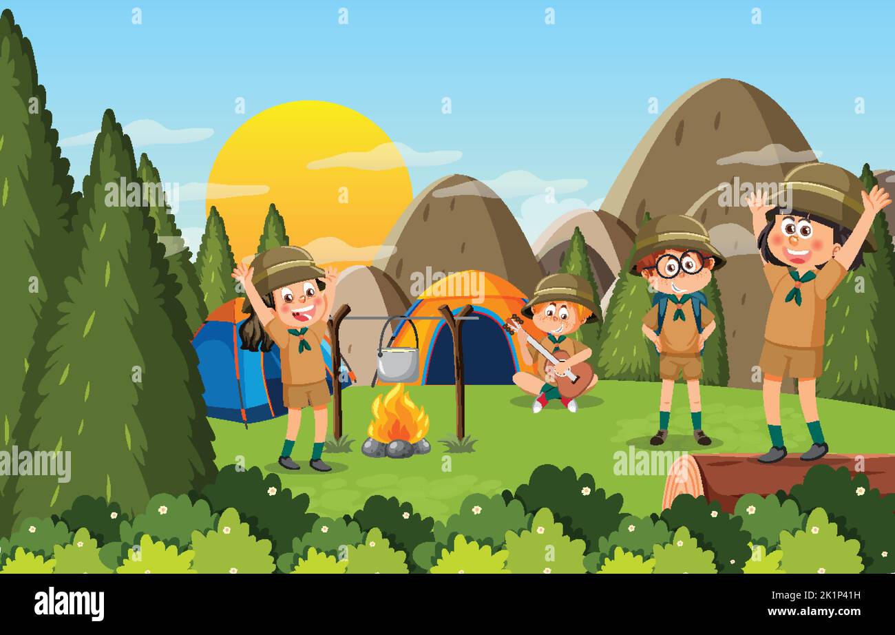 Children camping out forest scene illustration Stock Vector Image & Art ...