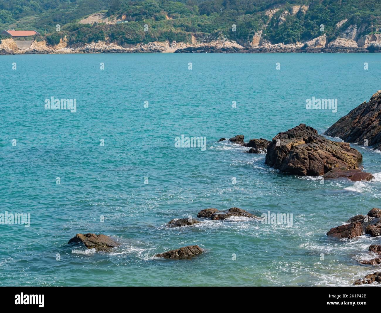 Sunny view of landscape of the Nangan Township shore at Matsu, Taiwan Stock Photo