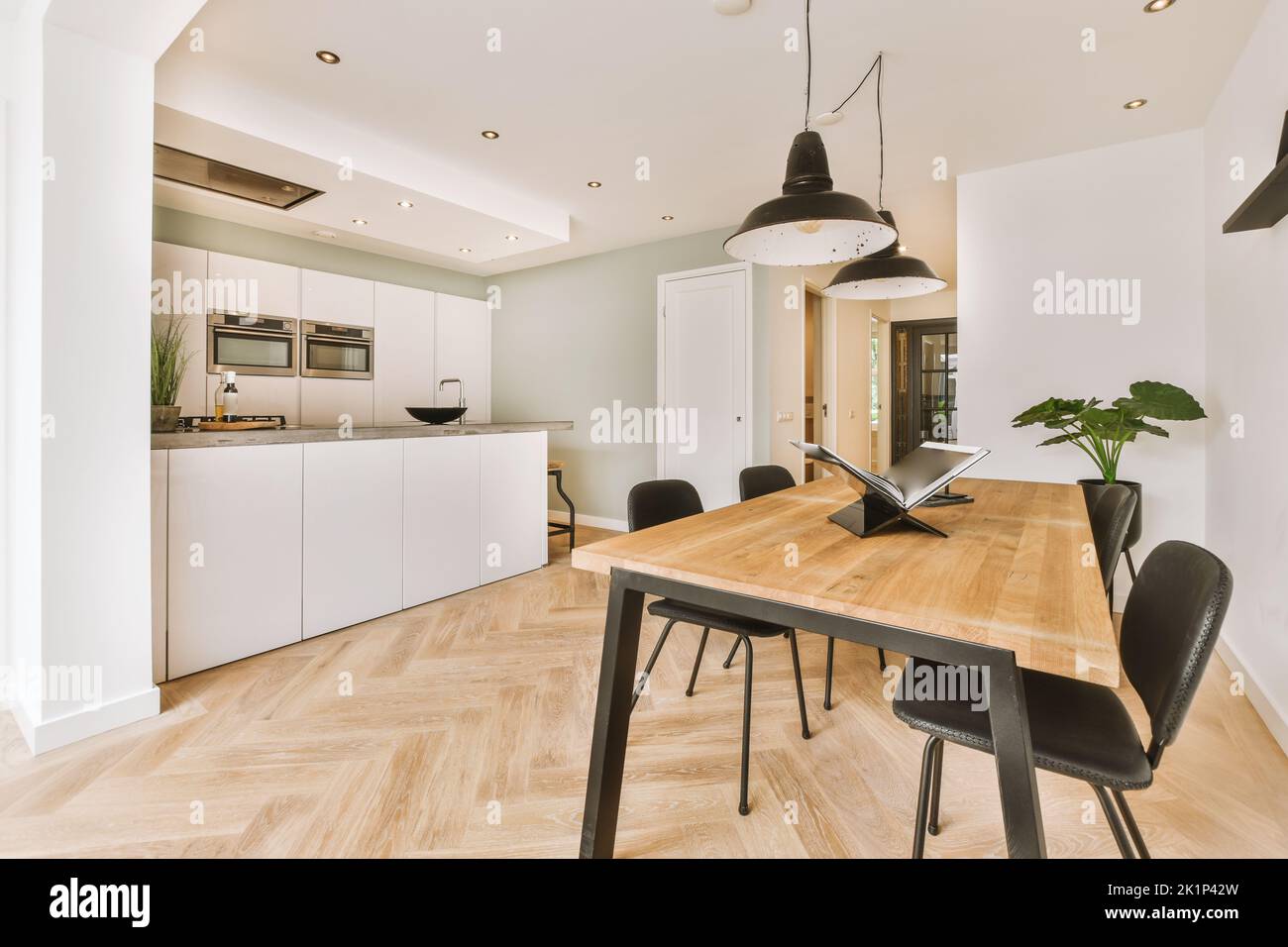 Contemporary minimalist style interior design of light studio apartment ...