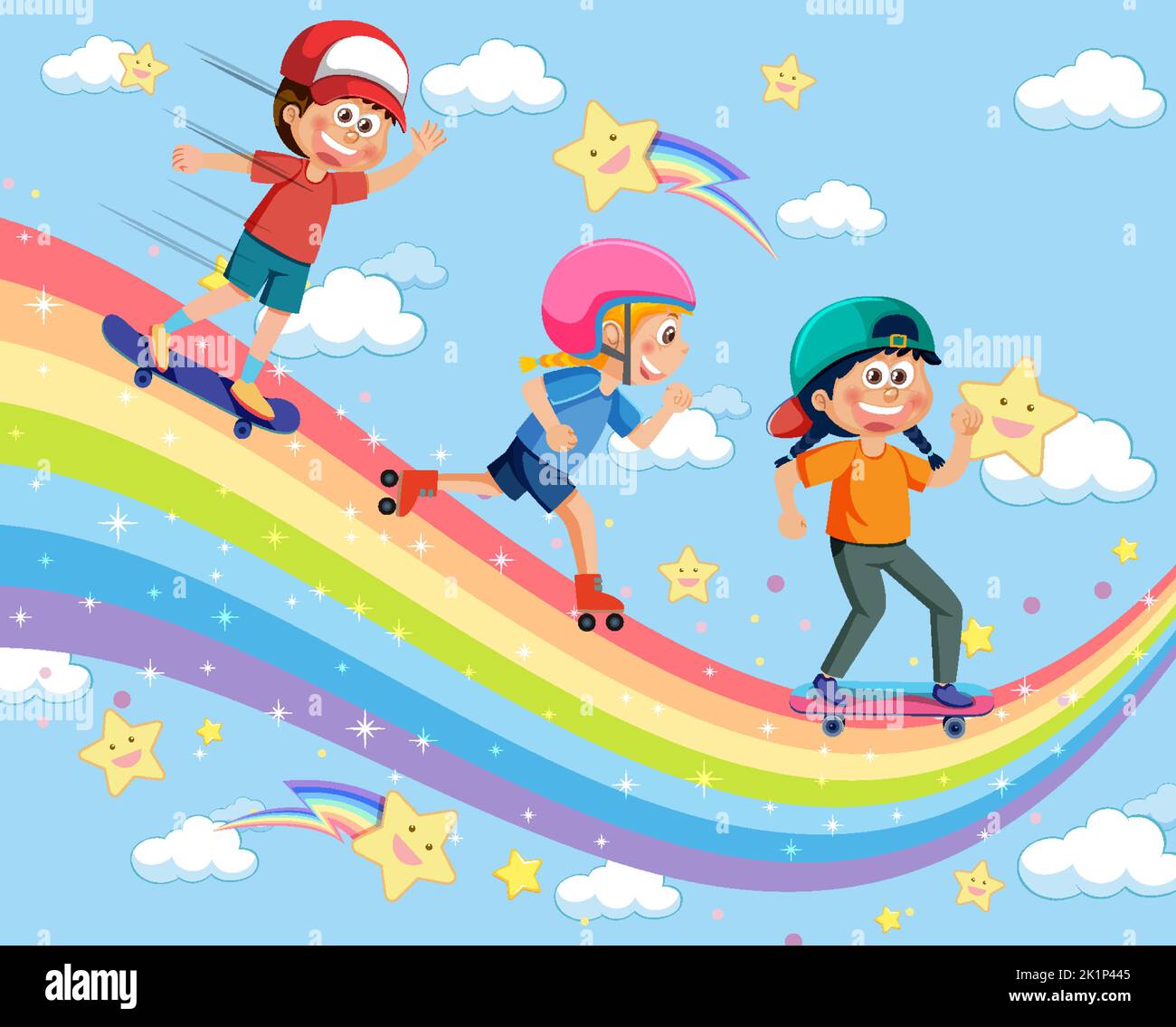 Children walking on rainbow illustration Stock Vector Image & Art - Alamy