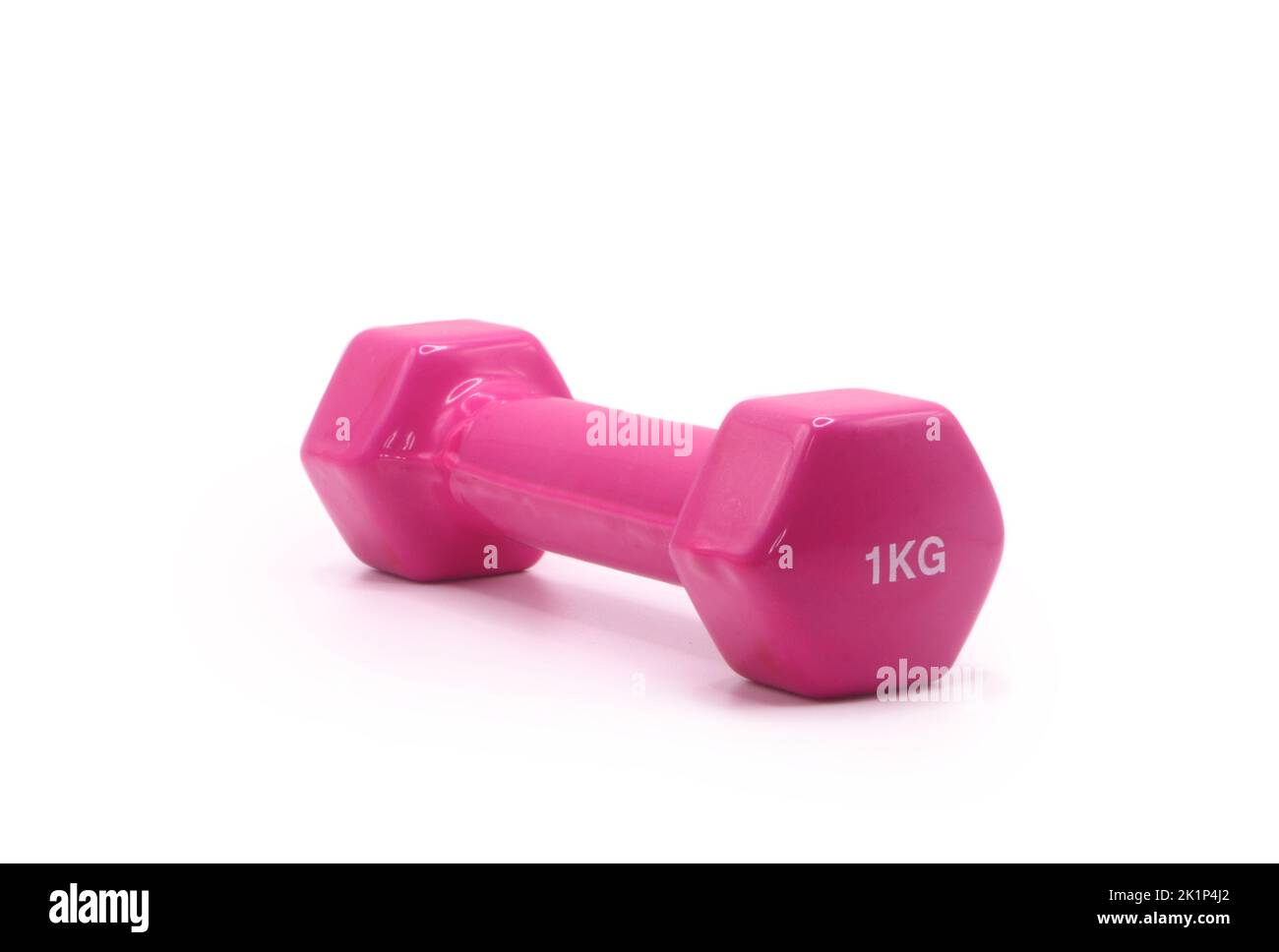 Pink dumbbell with one kilogram weight on white background Stock Photo ...