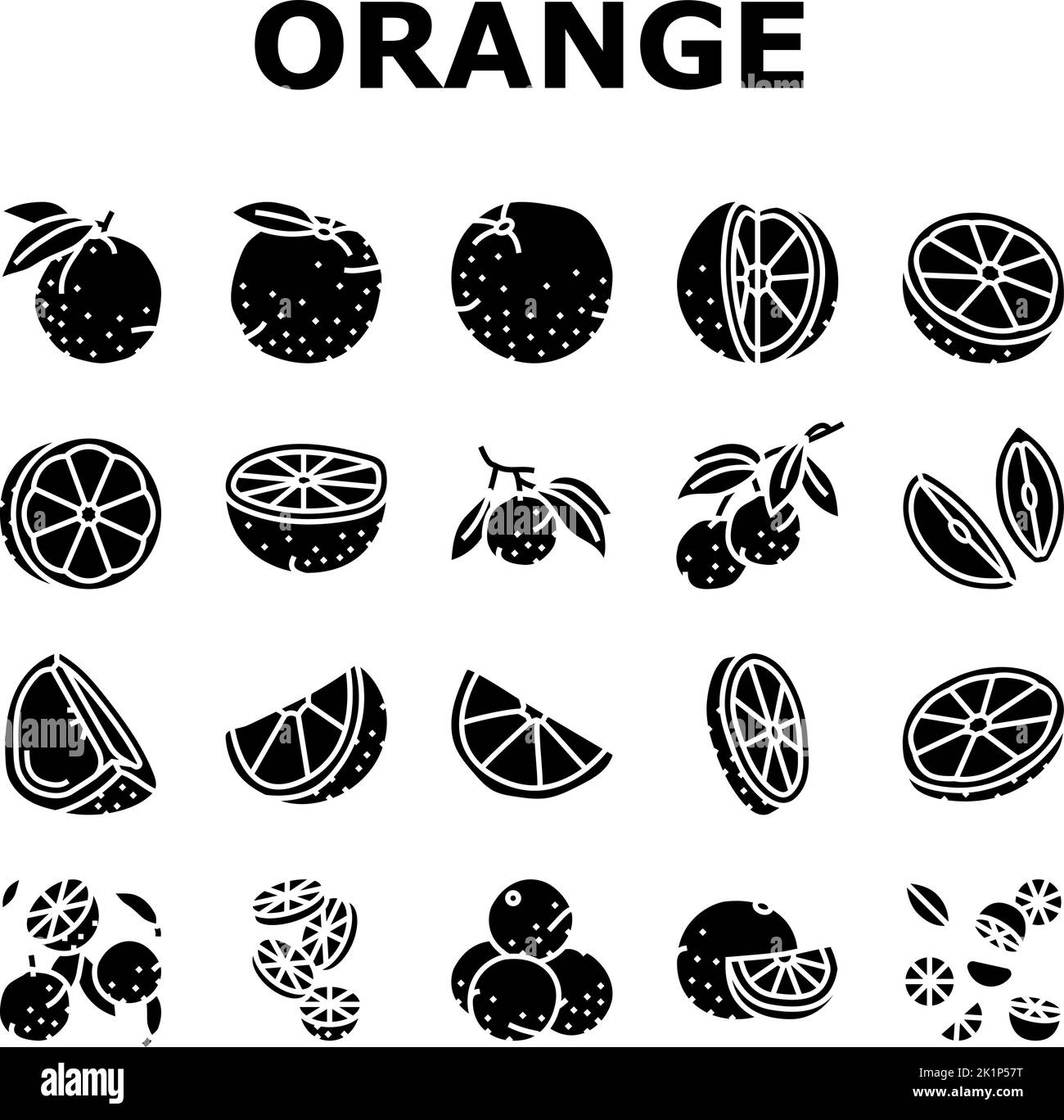 orange citrus fresh slice juice icons set vector Stock Vector Image ...