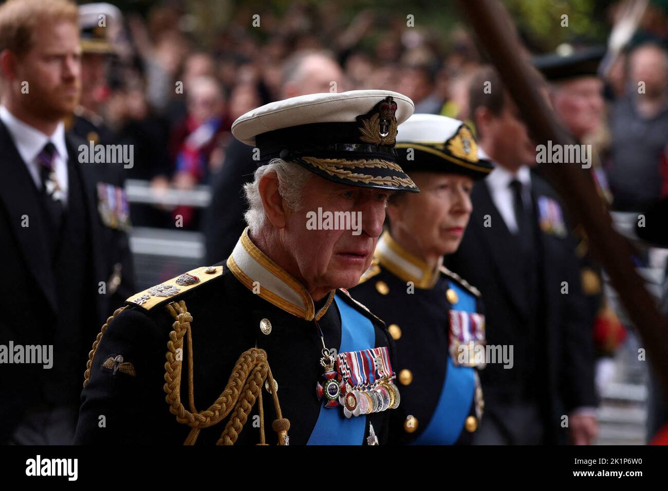 Britain's King Charles and Britain's Anne, Princess Royal attend the state funeral and burial of Britain's Queen Elizabeth, in London, Britain, September 19, 2022. REUTERS/Tom Nicholson Stock Photo