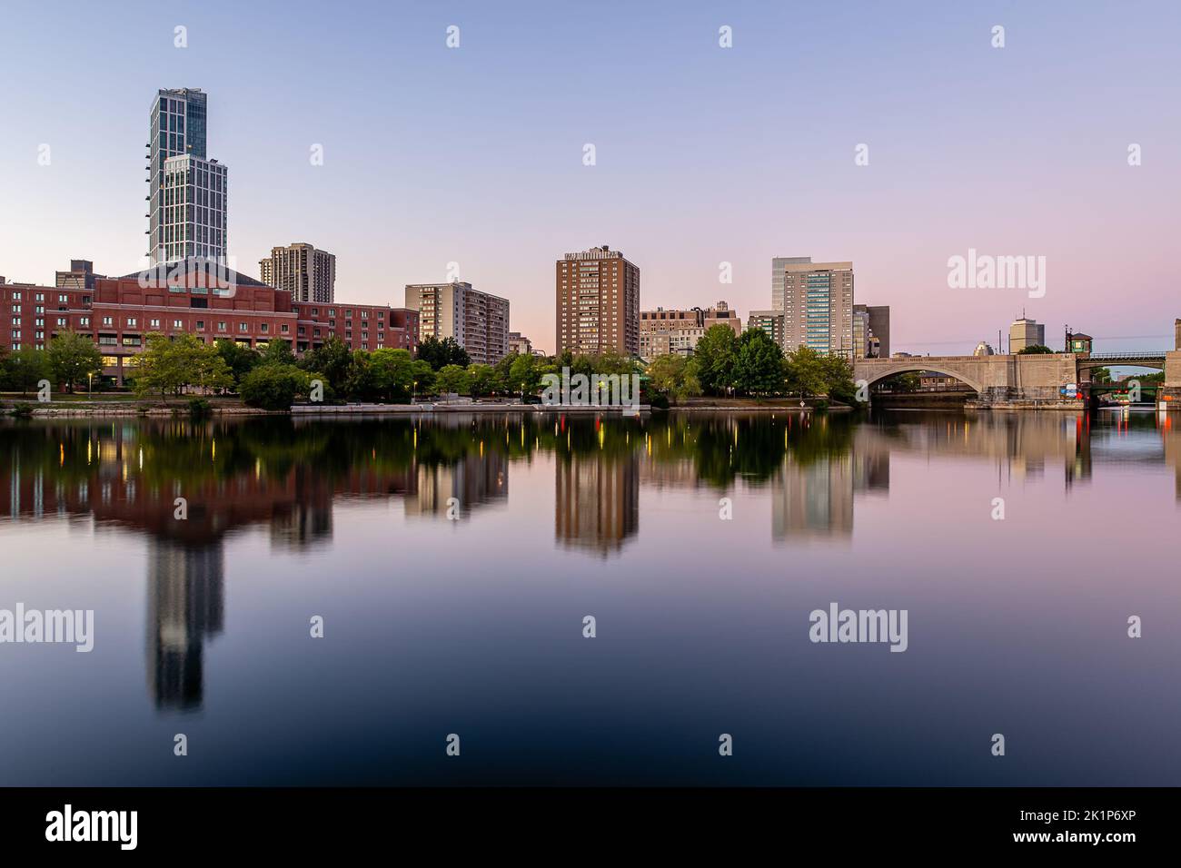 The Boston Skyline at Dawn Stock Photo