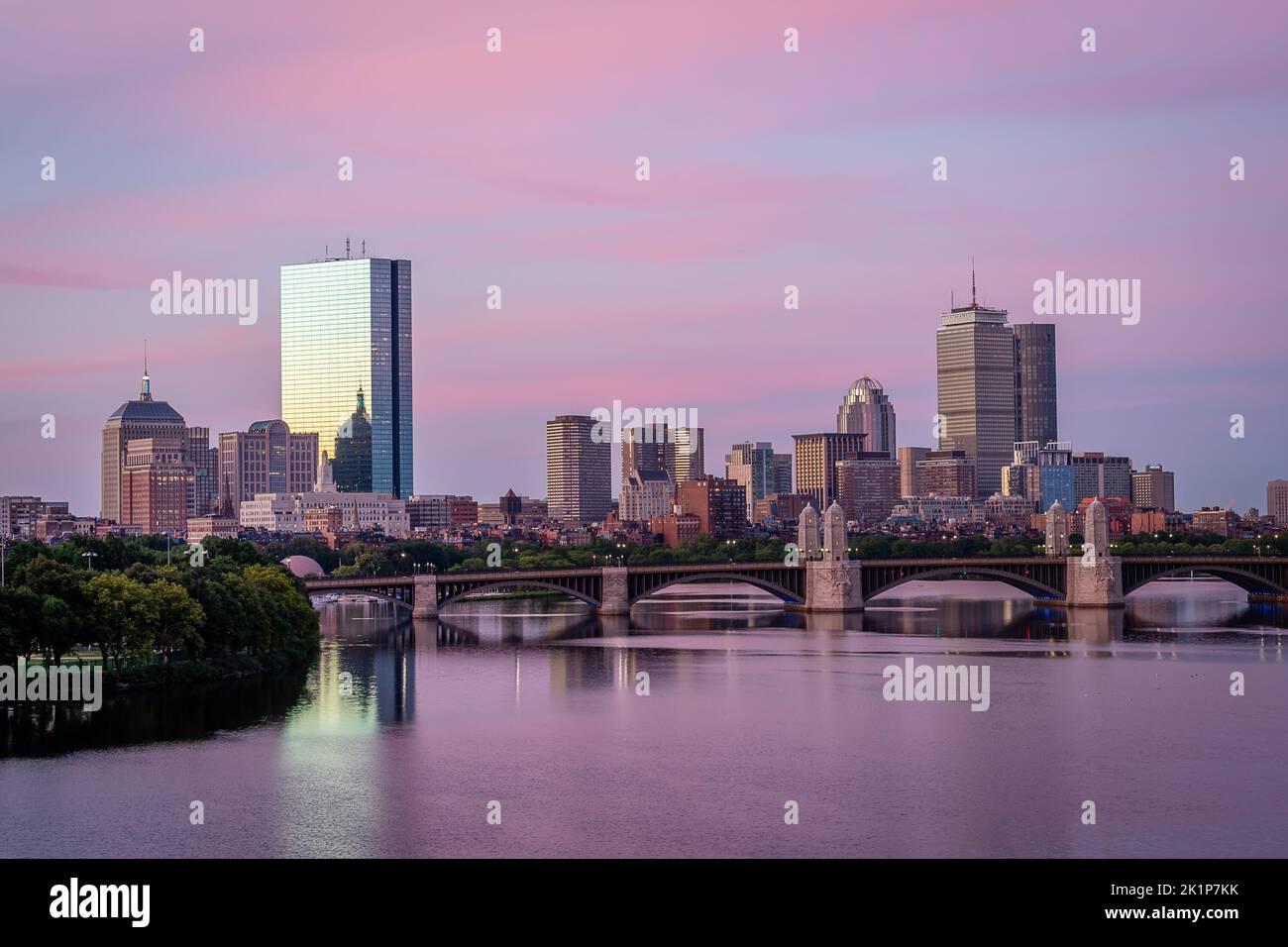 The Boston Skyline at Dawn from Cambridge Stock Photo