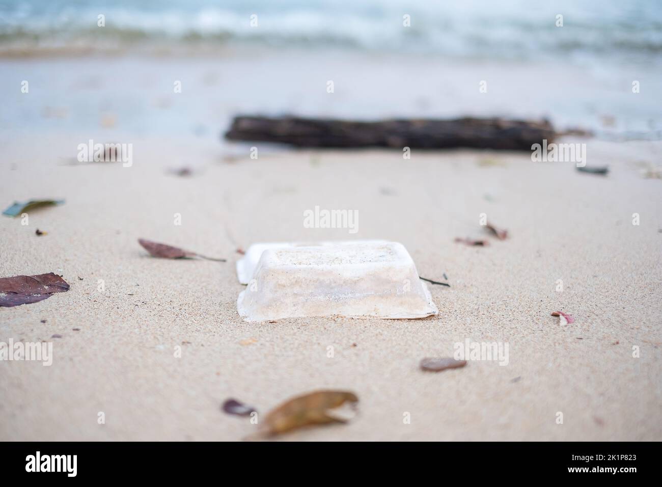Foam box garbage on the beach. Ecology, Environmental, pollution and