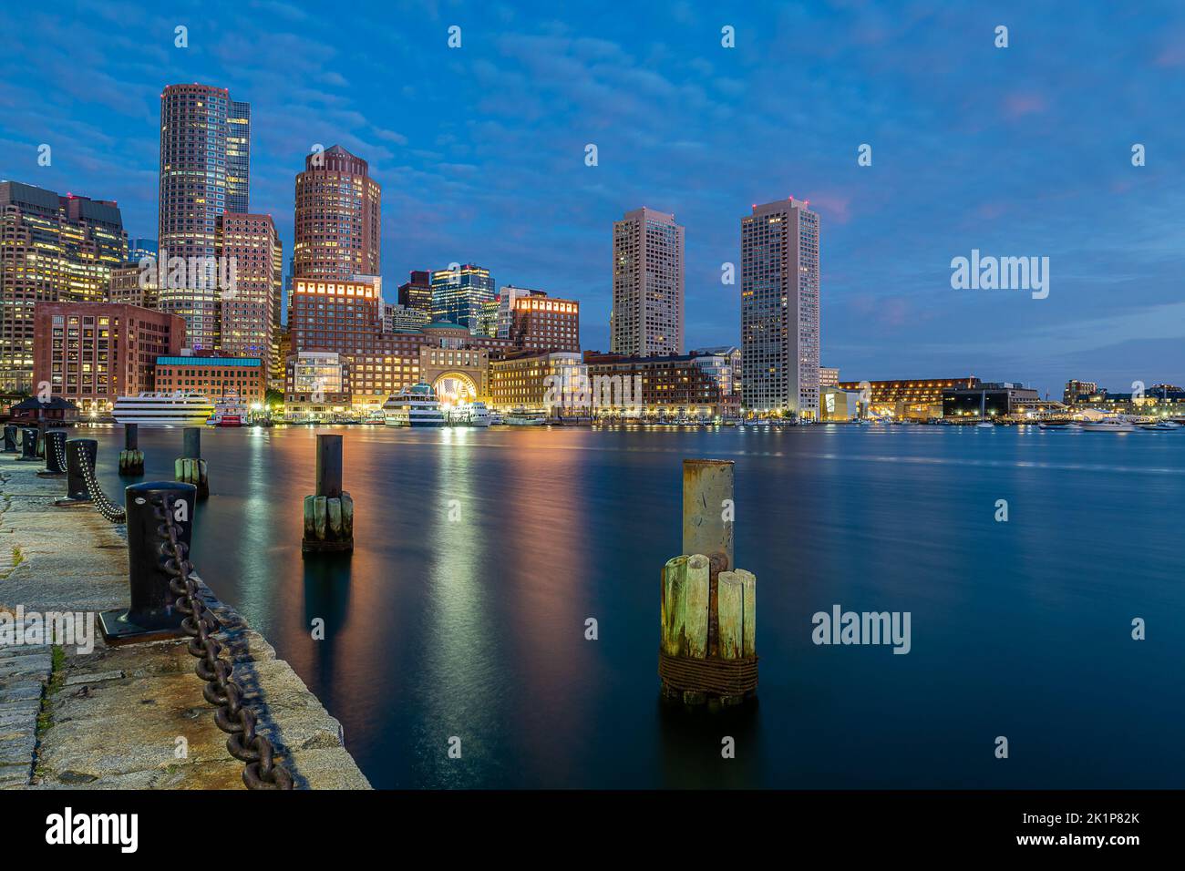 The Boston Skyline at Sunrise Stock Photo