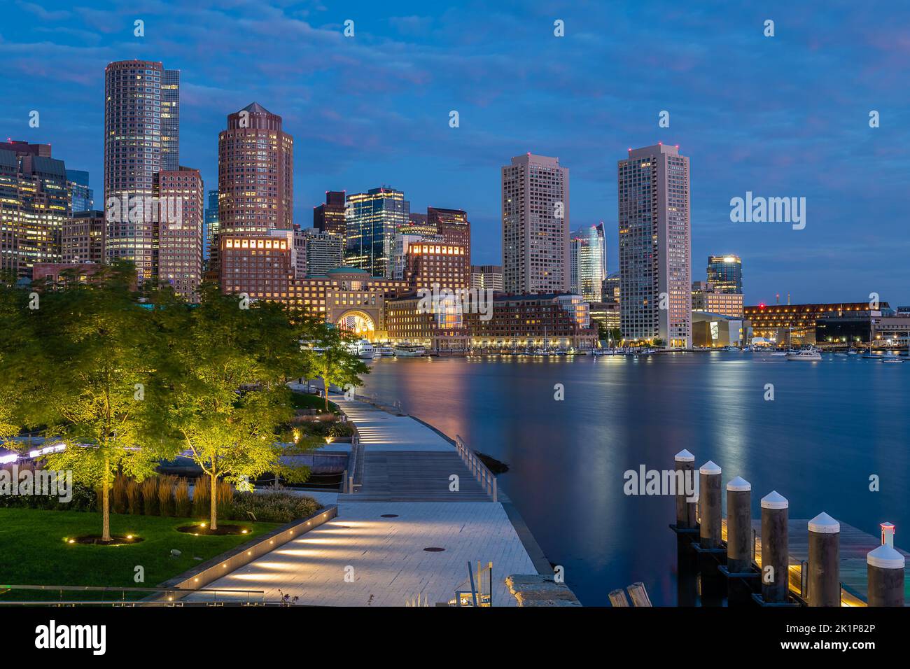 The Boston Skyline at Sunrise Stock Photo