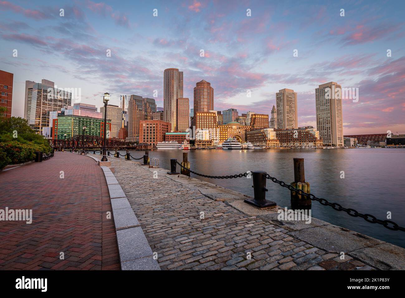 The Boston Skyline at Sunrise Stock Photo