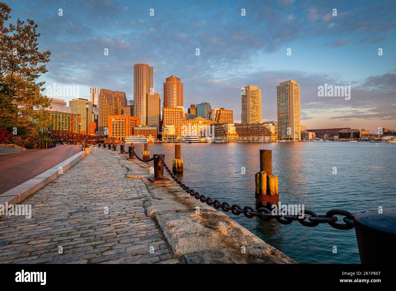 The Boston Skyline at Sunrise Stock Photo