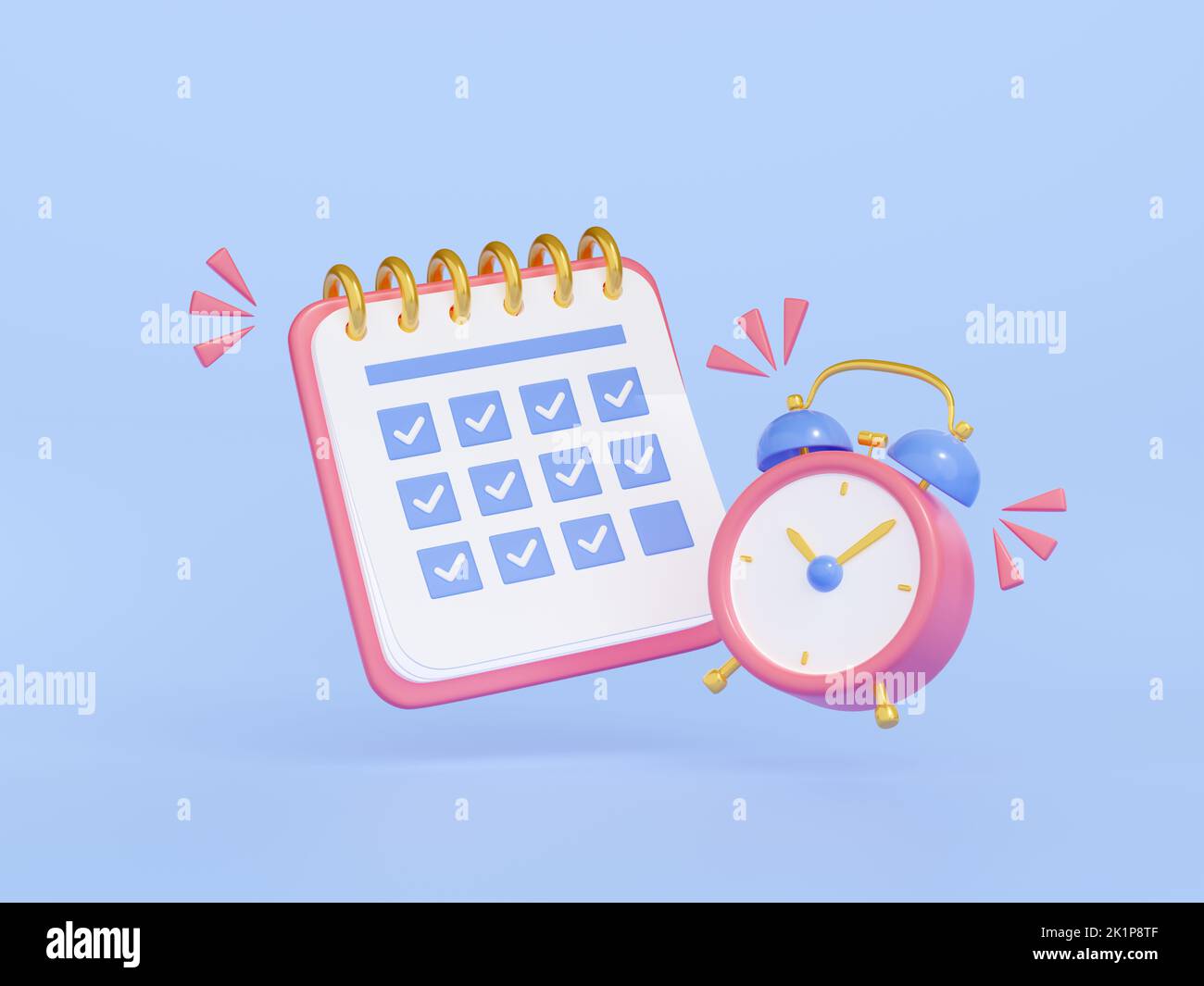 Calendar with date schedule and alarm clock. Concept of work agenda