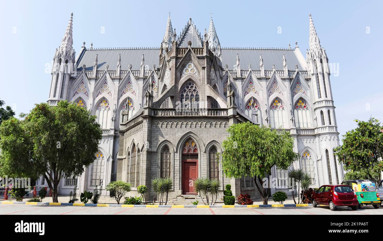 Rear view of St. Philomena's Cathedral built in 1843 by Maharaja Mummadi Krishnaraja Wodeyar, Mysore, Karnataka, India. Stock Photo