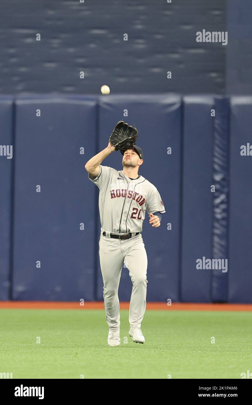 Houston Astros center fielder Chas McCormick can't make the catch on a  triple by Tampa Bay Rays' Wander Franco during the first inning of a  baseball game Friday, July 28, 2023, in