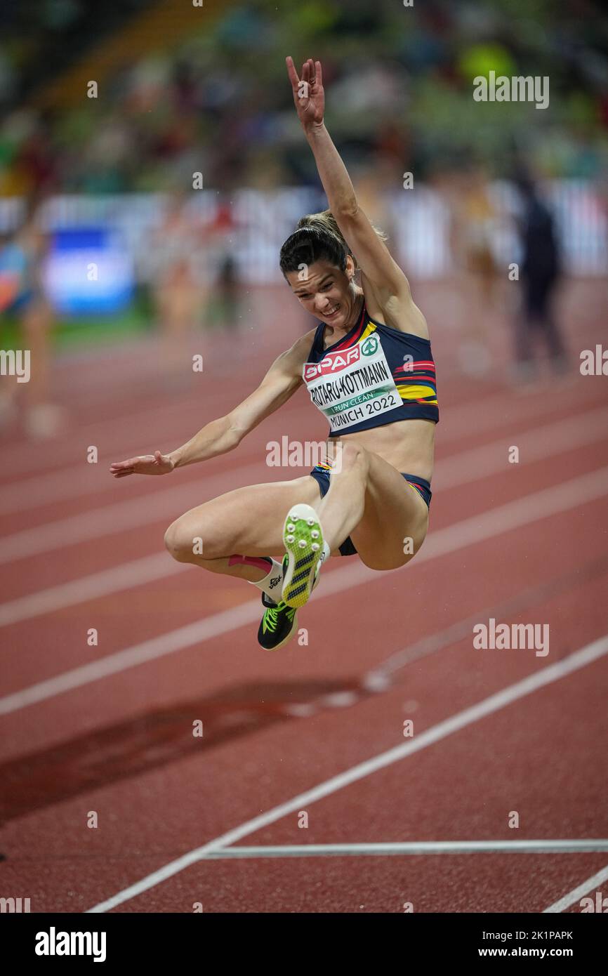 Alina Rotaru participating in the long jump of the European Athletics Championships in Munich