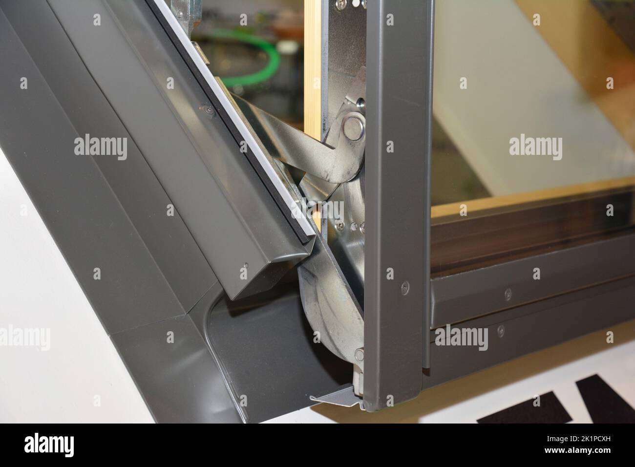 Close up on attic skylight window opener mechanism Stock Photo Alamy