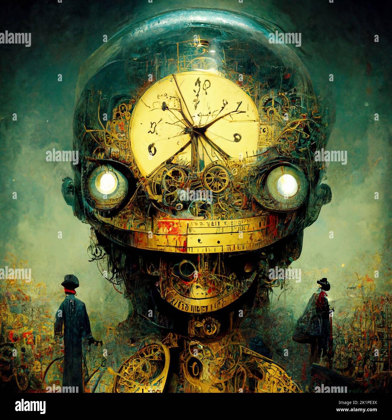 science fiction fantasy: mechanical robot-clock in steampunk style Stock Photo