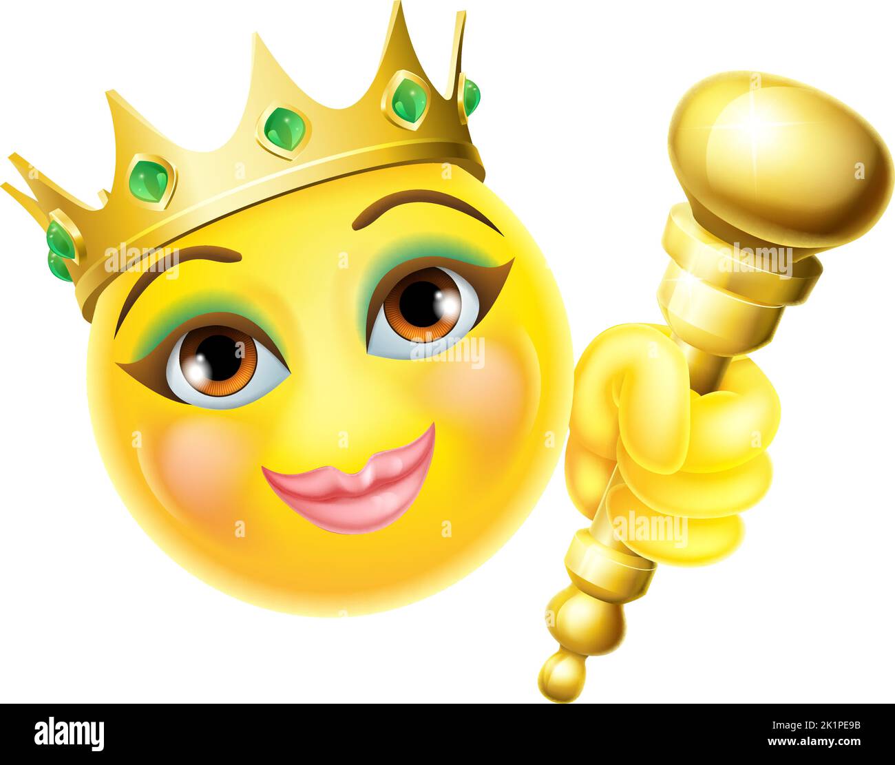 Queen Princess Emoticon Gold Crown Cartoon Face Stock Vector
