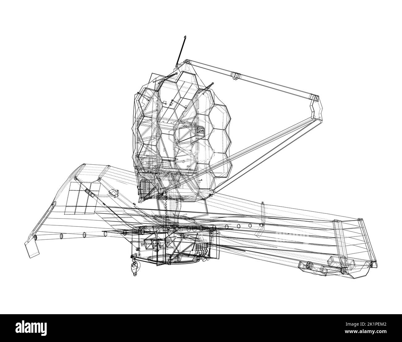 James Webb Space Telescope. Elements of this image furnished by NASA. Vector rendering of 3d. The layers of visible and invisible lines are separated Stock Vector