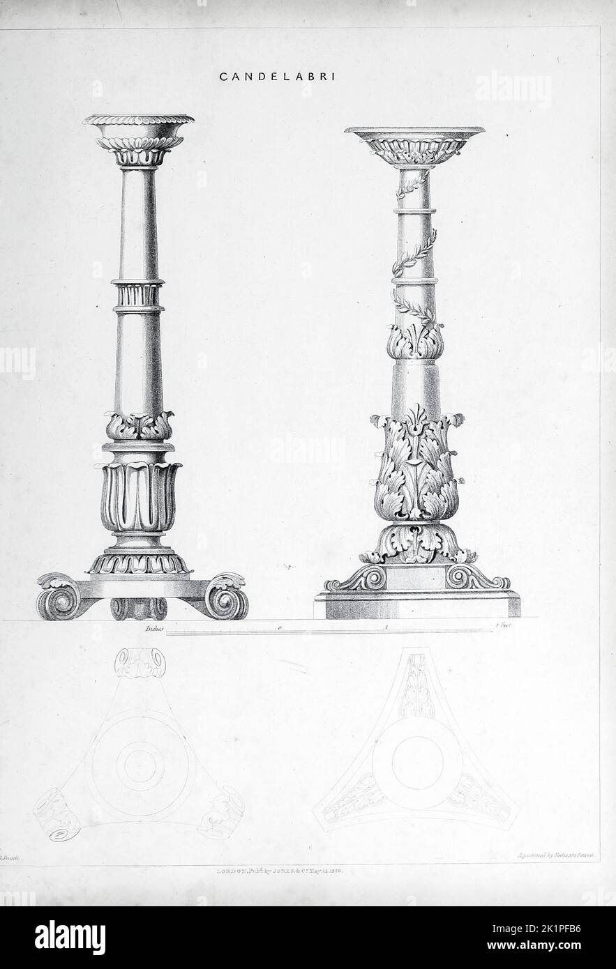 candelabra, from the The cabinet-maker and upholsterer's guide : being a complete drawing book, in which will be comprised treatises on geometry and perspective as applicable to the above branches of mechanics illustrated by numerous engravings of new and original designs for household furniture, and interior decoration beautifully and correctly coloured By Smith, George, 1808-1899 Publication date 1826 Publisher London : Jones and Co. Stock Photo