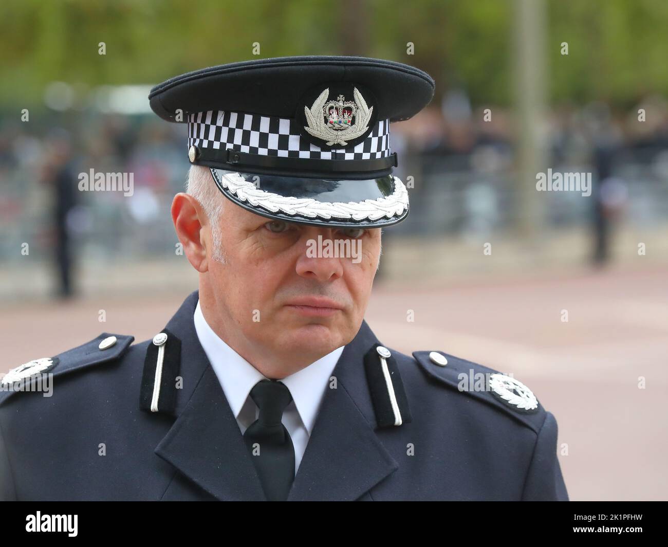 Assistant Chief Constable Owen Weatherill the funeral procession for Queen Elizabeth II on The Mall, London, UK Stock Photo